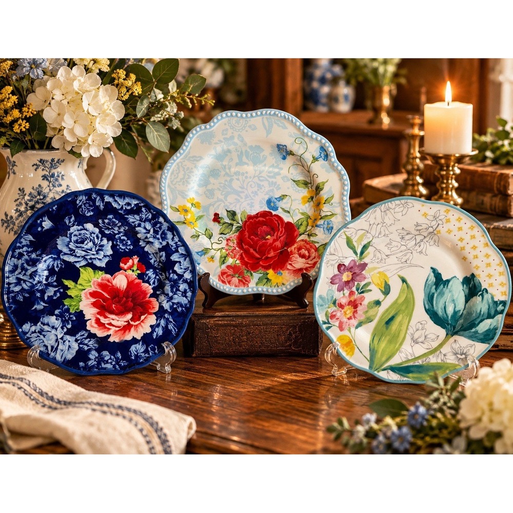 Pioneer Woman Floral Salad Dessert Plates Set of 3 Mixed Patterns 9"